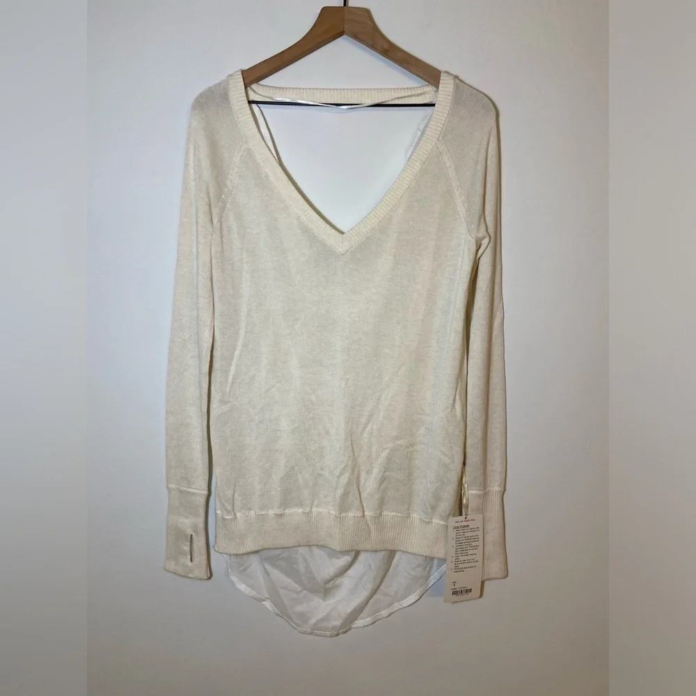 Lululemon Unity Pullover Drape Back Sweater Heathered White Size 8 New NWT